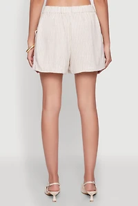 Womens Chic Linen Pinstripe Shorts, Khaki, Size XL
