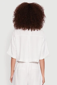 Womens Pinstripe Cropped Button Front Shirt, White, Size XL