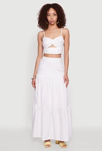 Womens Twist Front Zip Back Cropped Cami, White, Size M