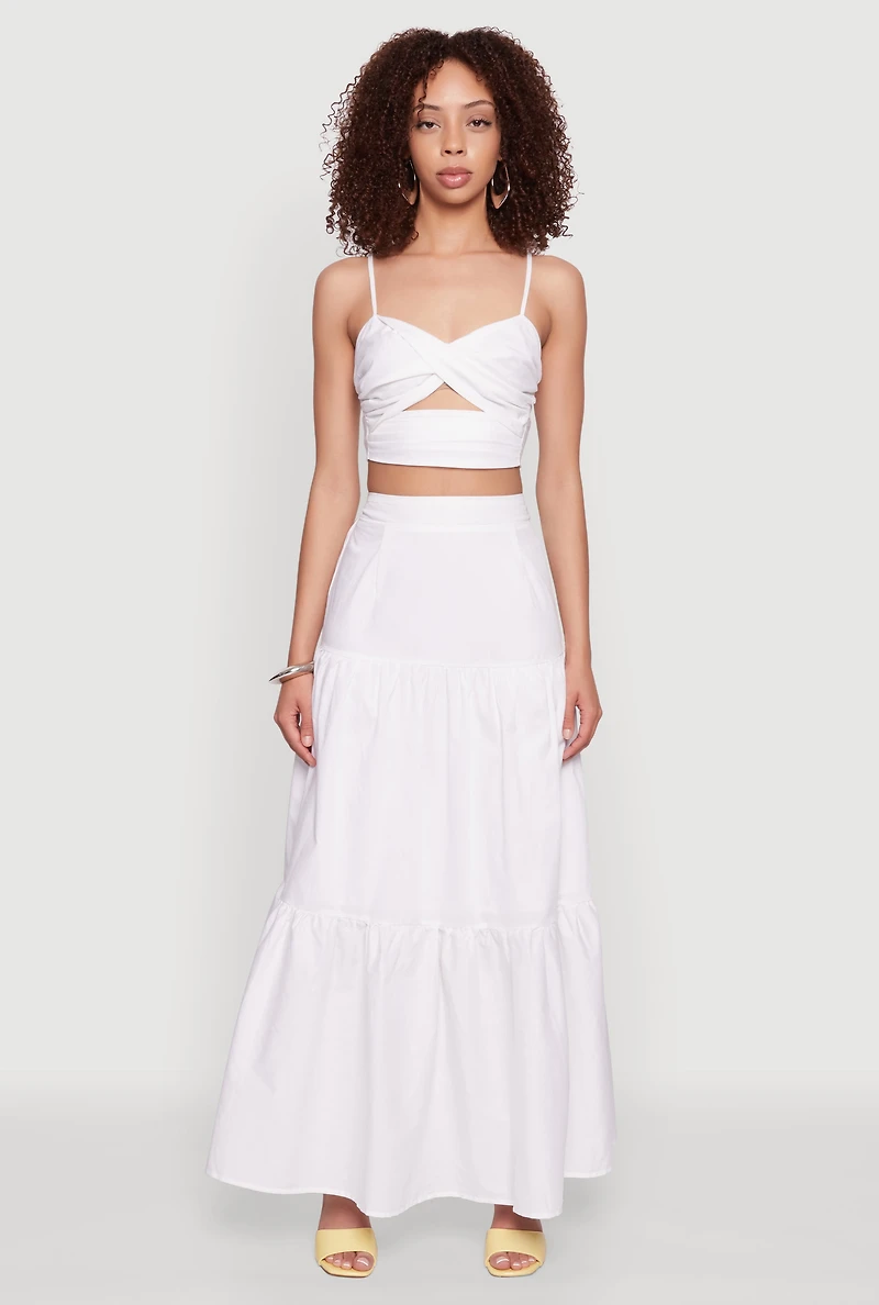 Womens Twist Front Zip Back Cropped Cami, White, Size M