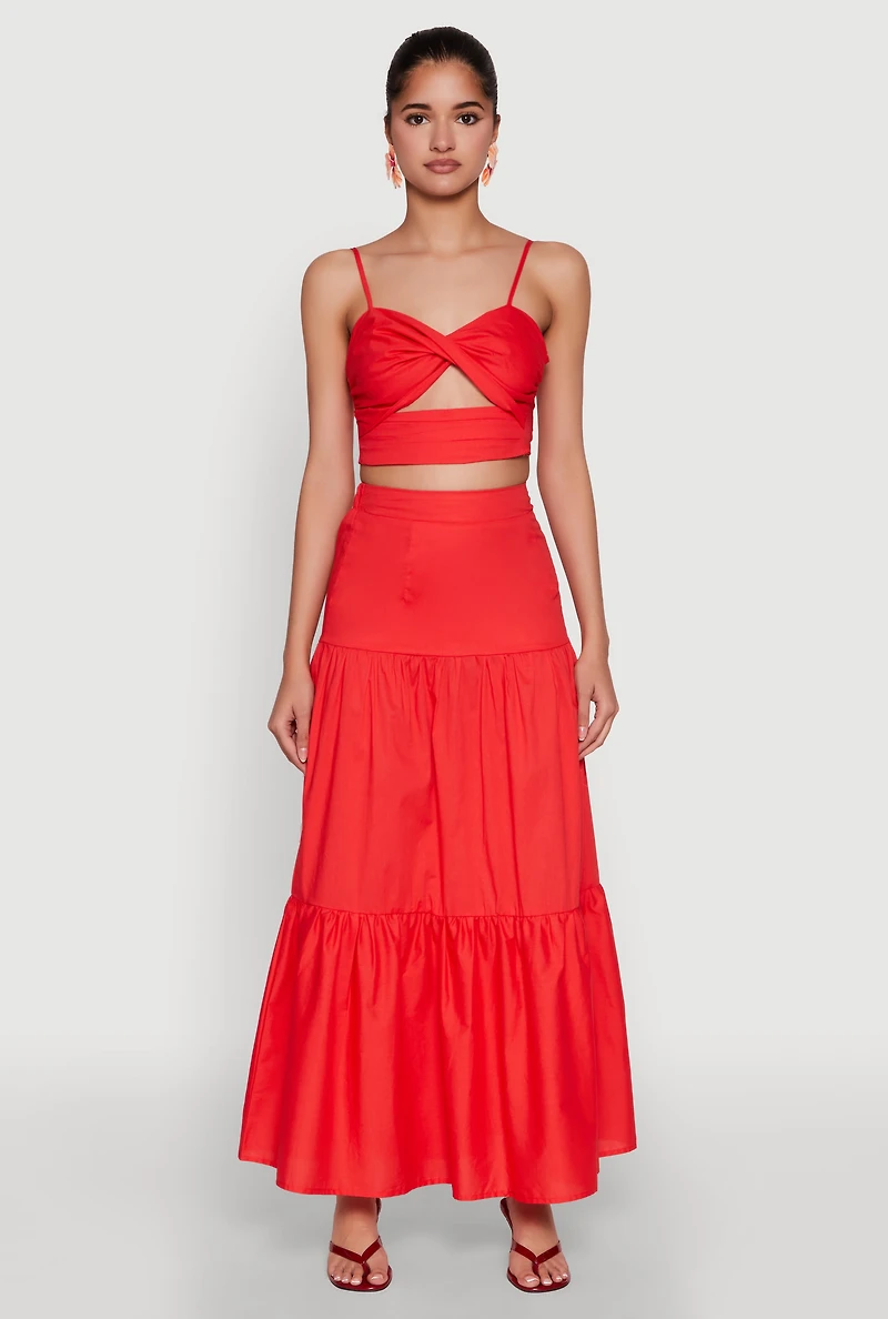 Womens Twist Front Zip Back Cropped Cami, Red, Size S