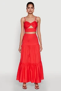 Womens Twist Front Zip Back Cropped Cami, Red, Size S