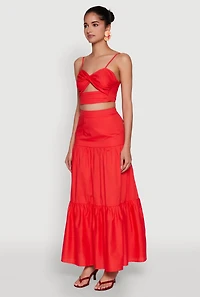 Womens Twist Front Zip Back Cropped Cami, Red, Size S