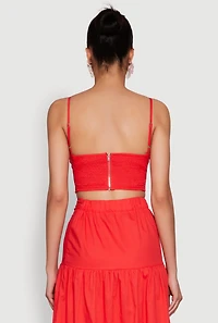 Womens Twist Front Zip Back Cropped Cami, Red, Size S