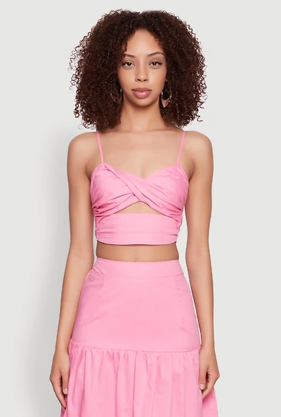 Womens Twist Front Zip Back Cropped Cami, S