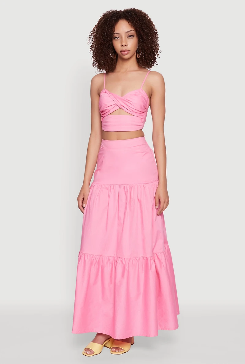 Womens Twist Front Zip Back Cropped Cami, Pink, Size L