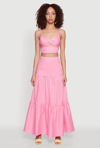 Womens Twist Front Zip Back Cropped Cami, Pink, Size L