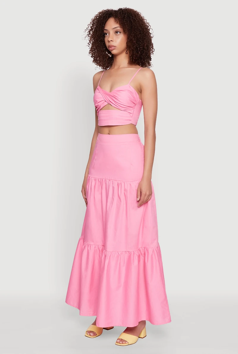 Womens Twist Front Zip Back Cropped Cami, Pink, Size L