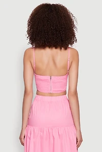 Womens Twist Front Zip Back Cropped Cami, Pink, Size L