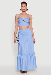 Womens Twist Front Zip Back Cropped Cami,