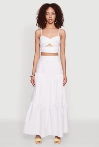 Womens Poplin High Waist Tiered Maxi Skirt, White, Size XS