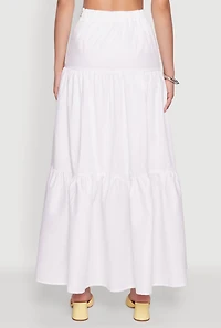 Womens Poplin High Waist Tiered Maxi Skirt, White, Size XS