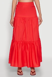 Womens Poplin High Waist Tiered Maxi Skirt, S