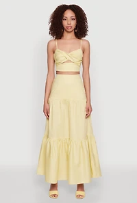 Womens Poplin High Waist Tiered Maxi Skirt, Yellow, Size XS