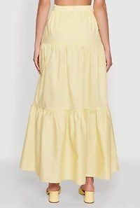 Womens Poplin High Waist Tiered Maxi Skirt, Yellow, Size XS