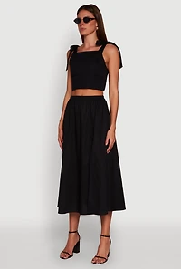 Womens Chic Bow Detail Smocked Crop Top, Black, Size M