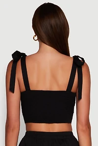 Womens Chic Bow Detail Smocked Crop Top,