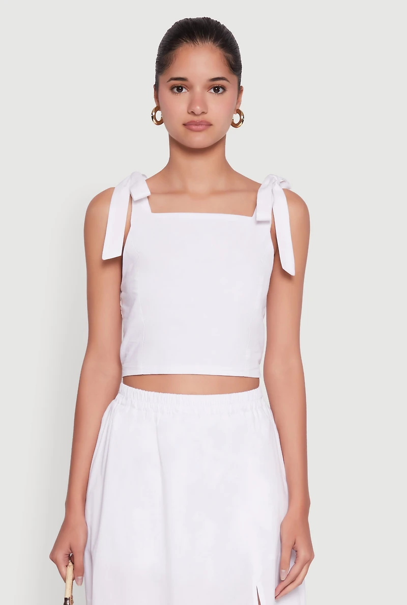 Chic Bow Detail Smocked Crop Top