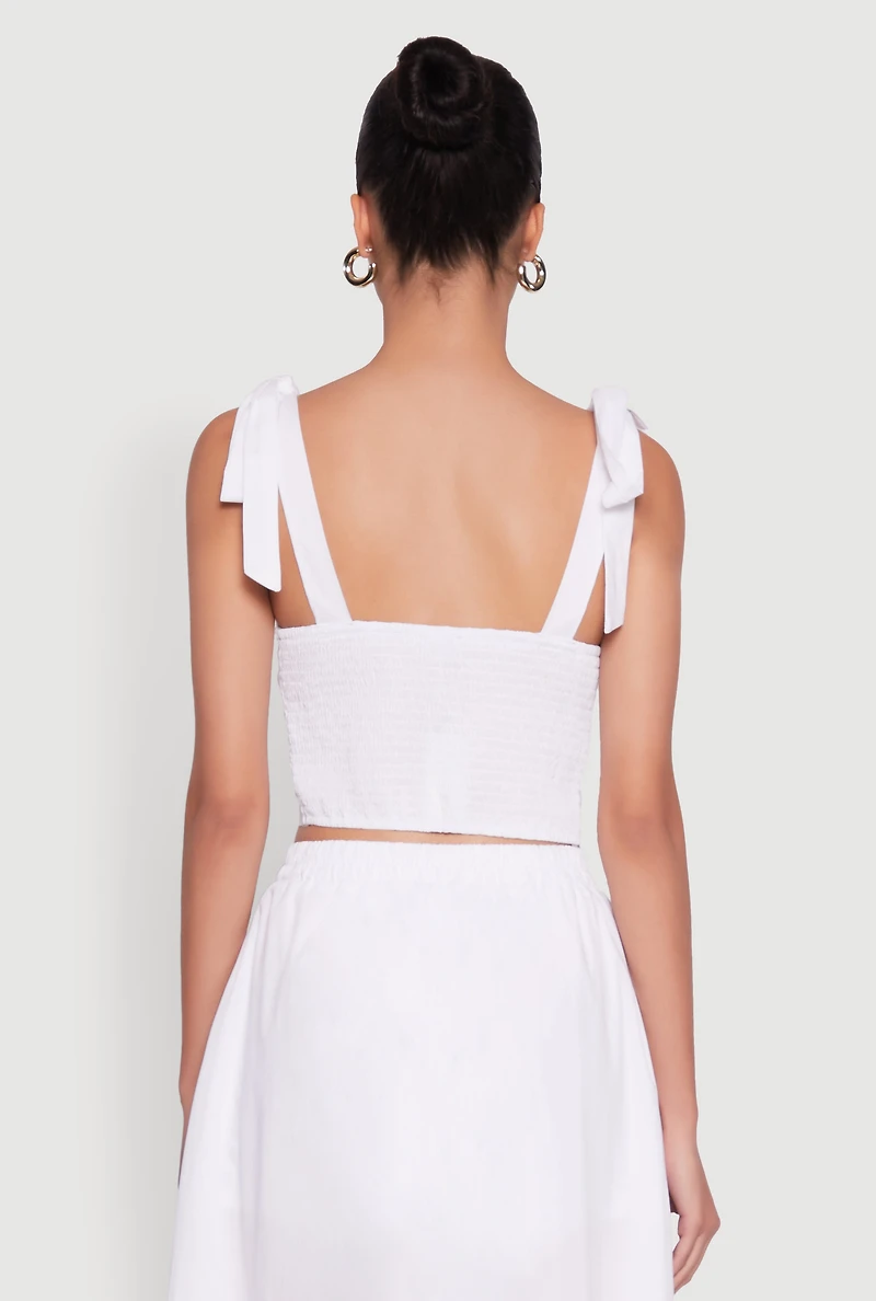 Chic Bow Detail Smocked Crop Top