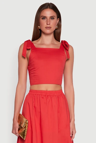 Womens Chic Bow Detail Smocked Crop Top, L