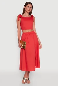 Womens Chic Bow Detail Smocked Crop Top, Red, Size S