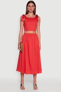 Womens Chic Bow Detail Smocked Crop Top, L