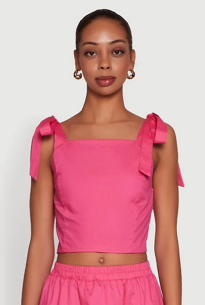Womens Chic Bow Detail Smocked Crop Top,