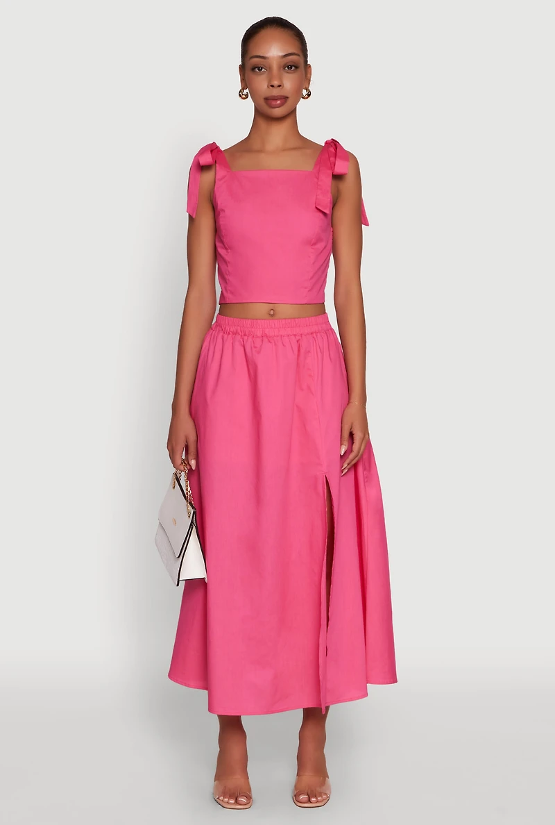 Womens Chic Bow Detail Smocked Crop Top, Pink, Size M