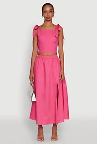 Womens Chic Bow Detail Smocked Crop Top, Pink, Size M