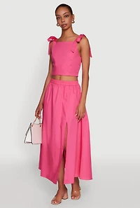 Womens Chic Bow Detail Smocked Crop Top, Pink, Size M