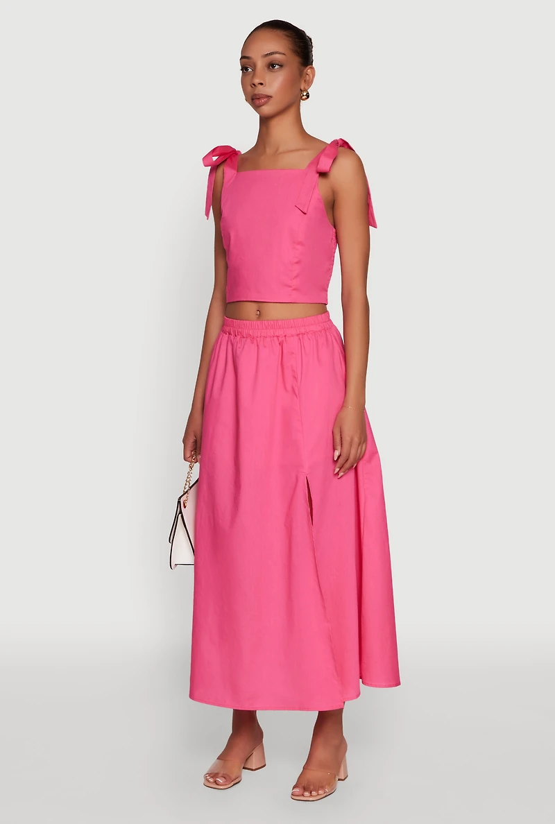Womens Chic Bow Detail Smocked Crop Top, Pink, Size M