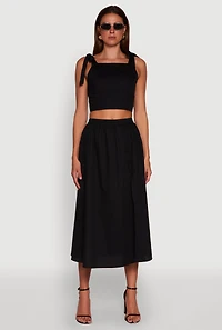 Womens Trendy Poplin High Waisted Side Slit Midi Skirt, L