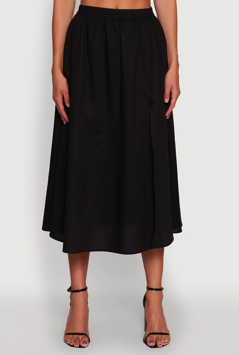 Womens Trendy Poplin High Waisted Side Slit Midi Skirt, L