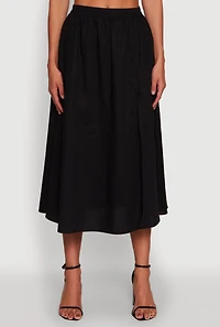 Womens Trendy Poplin High Waisted Side Slit Midi Skirt, L