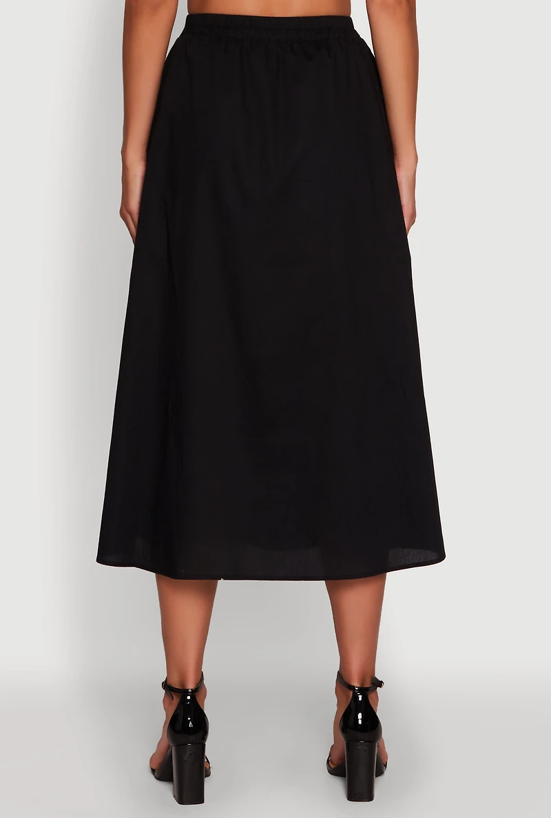 Womens Trendy Poplin High Waisted Side Slit Midi Skirt, L