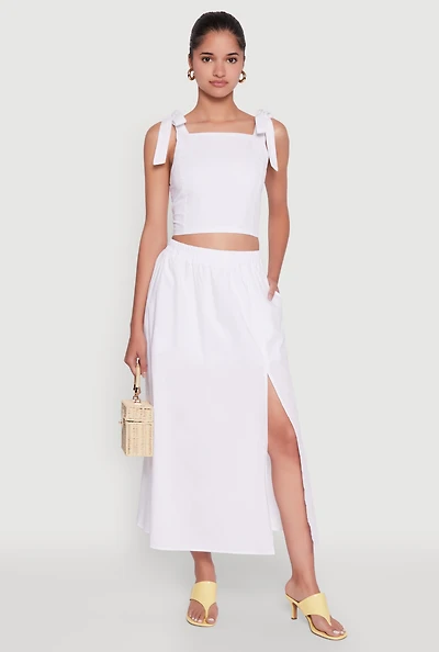 Womens Trendy Poplin High Waisted Side Slit Midi Skirt, White, Size S
