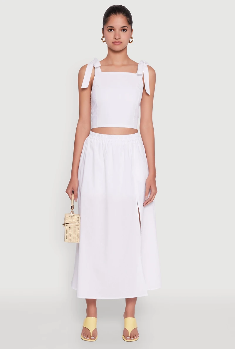 Womens Trendy Poplin High Waisted Side Slit Midi Skirt, White, Size S
