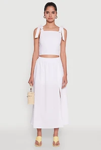 Trendy Poplin High Waisted Side Slit Midi Skirt