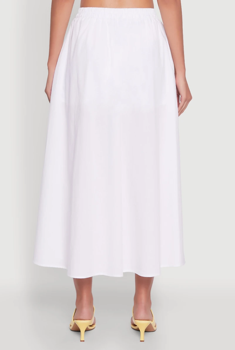 Womens Trendy Poplin High Waisted Side Slit Midi Skirt, White, Size S