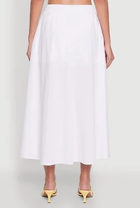 Womens Trendy Poplin High Waisted Side Slit Midi Skirt, White, Size S