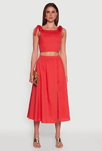Womens Trendy Poplin High Waisted Side Slit Midi Skirt, Red, Size L