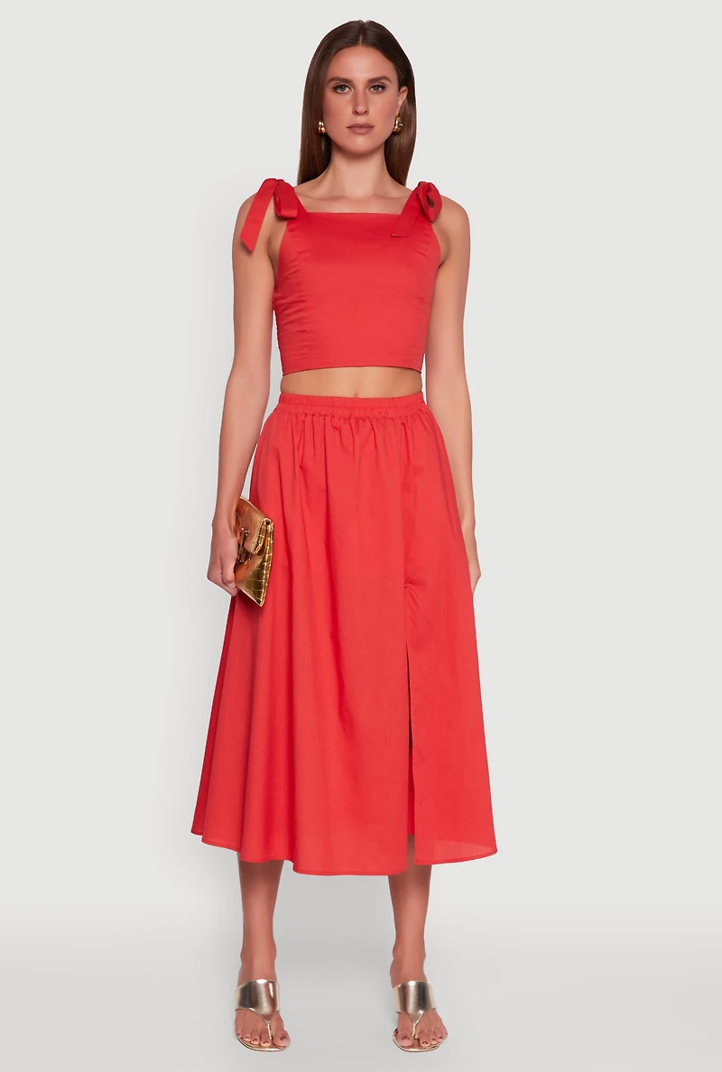 Womens Trendy Poplin High Waisted Side Slit Midi Skirt, S