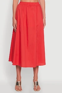 Womens Trendy Poplin High Waisted Side Slit Midi Skirt, Red, Size L