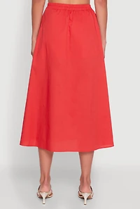 Womens Trendy Poplin High Waisted Side Slit Midi Skirt, Red, Size L