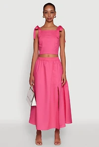 Womens Trendy Poplin High Waisted Side Slit Midi Skirt, Pink,
