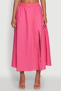 Womens Trendy Poplin High Waisted Side Slit Midi Skirt, Pink,