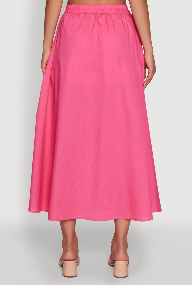 Womens Trendy Poplin High Waisted Side Slit Midi Skirt, Pink,