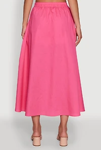 Womens Trendy Poplin High Waisted Side Slit Midi Skirt, Pink,
