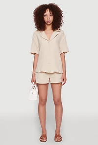 Womens Trendy Gauze Knit Short Sleeve Classic Fit Camp Shirt,