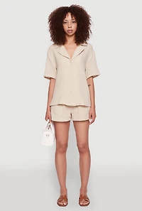 Womens Trendy Gauze Knit High Waisted Pull On Shorts with Pockets,
